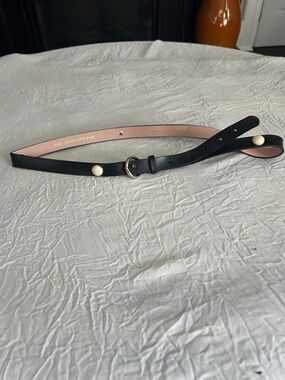 kate spade Black Leather Skinny Belt with Pink Interior and Gold Studs
